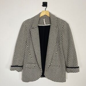 Willow & Clay Anthropologie Houndstooth Blazer Jacket Black White Medium Duster